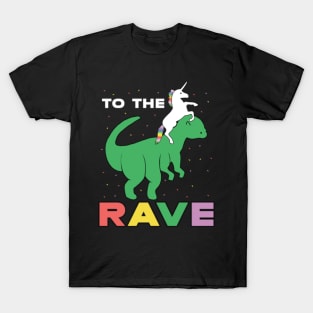 Unicorn riding the Dinosaur to the rave funny T-Shirt